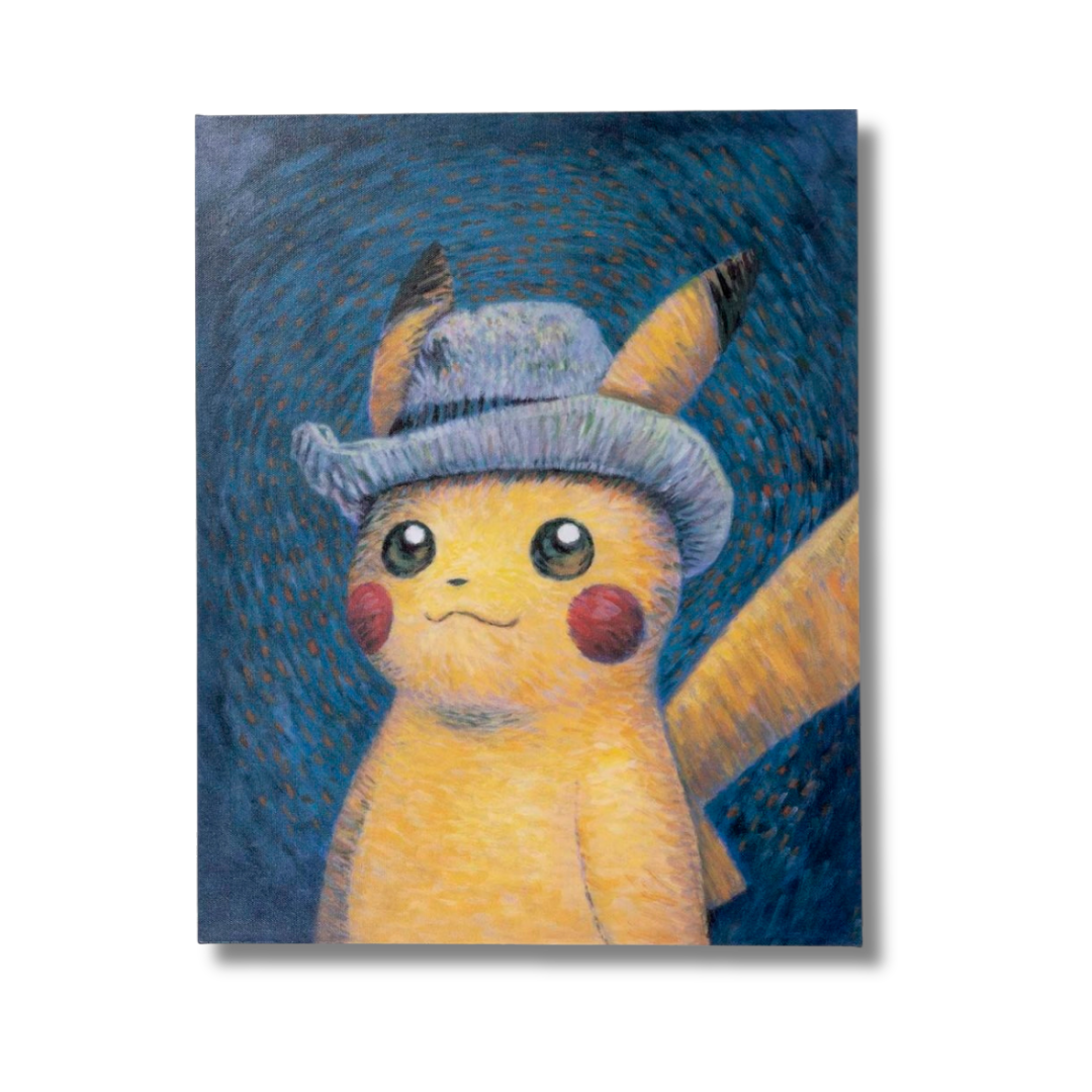 Pokémon Center × Van Gogh Museum: Pikachu Inspired by Self-Portrait with Grey Felt Hat - Bedruckte Leinwand
