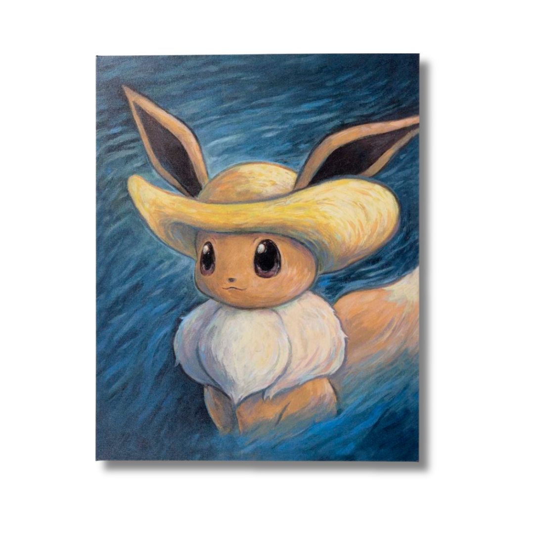 Pokémon Center × Van Gogh Museum: Eevee Inspired by Self-Portrait with Straw Hat - Bedruckte Leinwand